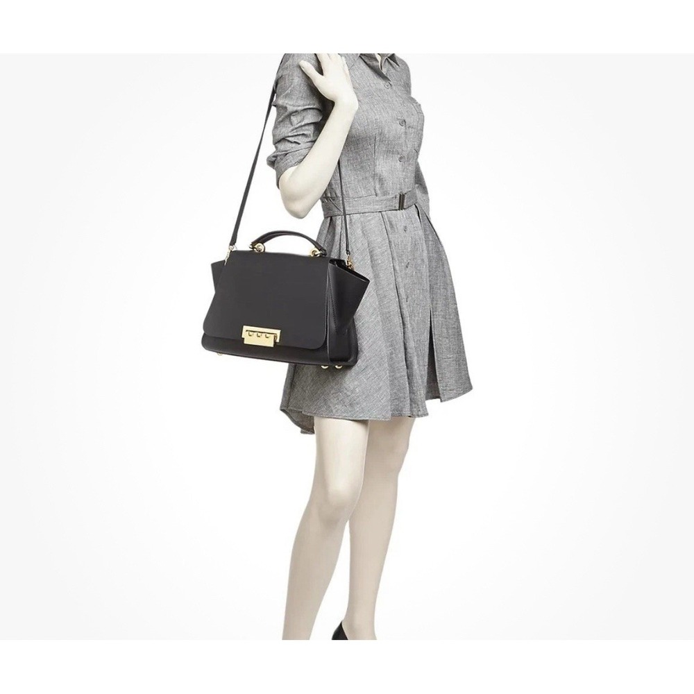 Zac Posen Eartha Iconic Top Handle Satchel Black Leather Women's Magnetic Clasp